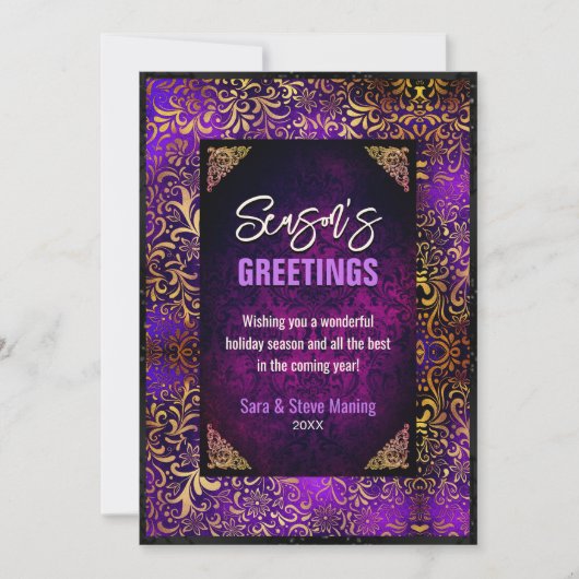 Elegant paarse bloemengoud Kerstmis nieuwjaar (Voorkant)