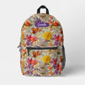 Elegant paarse bloemengrijs patroonmonogram bedrukte rugzak (Voorkant)