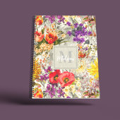 Elegant paarse bloemengrijs patroonmonogram notitieboek