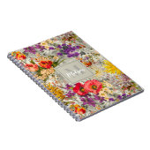 Elegant paarse bloemengrijs patroonmonogram notitieboek (Rechterzijde)