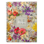 Elegant paarse bloemengrijs patroonmonogram notitieboek (Voorkant)