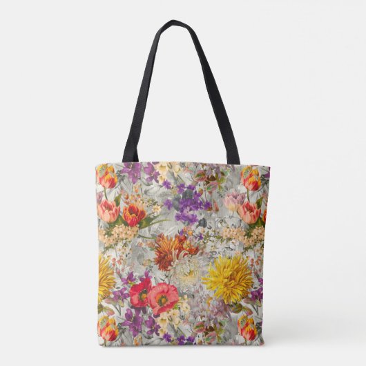 Elegant paarse bloemengrijs patroonmonogram tote bag (Achterkant)