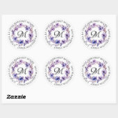 Elegant Paarse bloemenscript monogram adres Ronde Sticker (Vel)