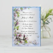 Elegant Paarse bloemenvlinder repetitie diner Kaart (Staand voorkant)