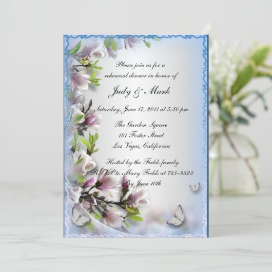 Elegant Paarse bloemenvlinder repetitie diner Kaart (Staand voorkant)