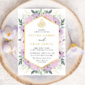 Elegant Paarse bloemgoud verlaat moslim bruiloft Kaart
