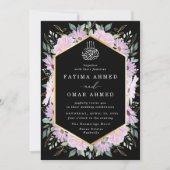 Elegant Paarse bloemgoud verlaat moslim bruiloft Kaart (Voorkant)
