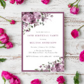 Elegant Paarse Bloemige 80ste Verjaardagsfeest Kaart