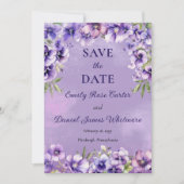 Elegant Paarse Bloemige Bruiloft  Save The Date (Voorkant)