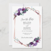 Elegant Paarse Bloemige Geometrische Script Save The Date (Voorkant)