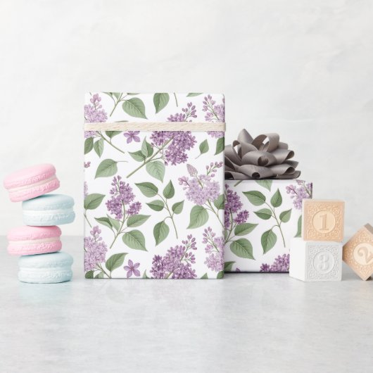 Elegant Paarse Bloemmotief Cadeaupapier (Baby Shower)