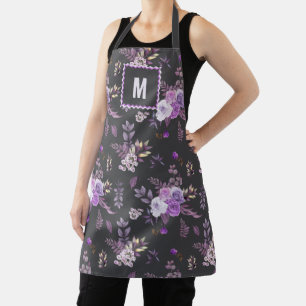 Elegant Paarse bloemmotief   Monogram Schort