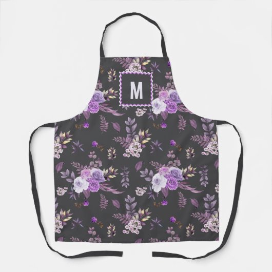 Elegant Paarse bloemmotief | Monogram Schort (Voorkant)