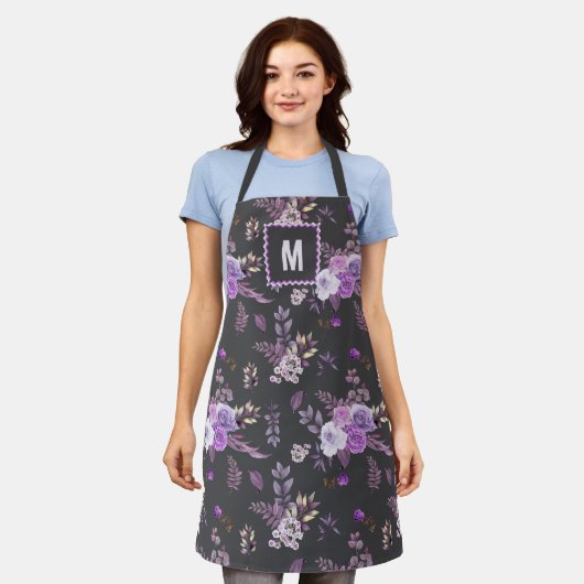 Elegant Paarse bloemmotief | Monogram Schort (Gedragen)