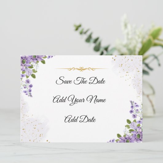 Elegant paarse bloesem Sla de datum op Kaart (Staand voorkant)