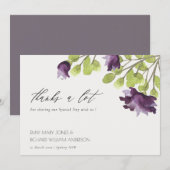 ELEGANT PAARSE BLUE WATERVERF FLORAL DANK U BEDANKKAART (Voorkant / Achterkant)