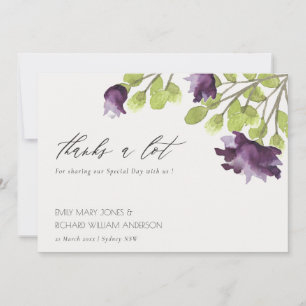 ELEGANT PAARSE BLUE WATERVERF FLORAL DANK U BEDANKKAART