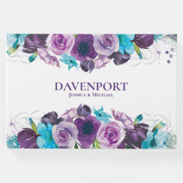 Elegant Paarse Blue Waterverf Floral Wedding Gastenboek