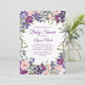 Elegant Paarse Blush Roze Bloemen Baby shower Kaart (Staand voorkant)