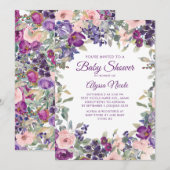 Elegant Paarse Blush Roze Bloemen Baby shower Kaart (Voorkant / Achterkant)