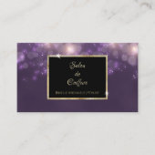 Elegant Paarse Bokeh Salon Zwart en Goud Lijst Visitekaartje (Voorkant)