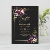 Elegant Paarse Bourgogne Bloemen Zwart Vrijgezelle Kaart (Staand voorkant)