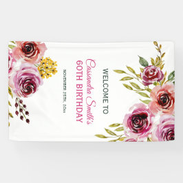 Elegant Paarse Bourgogne Roos Bloemen Verjaardag Spandoek