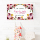 Elegant Paarse Bourgogne Roos groen Verjaardag Spandoek (Insitu)