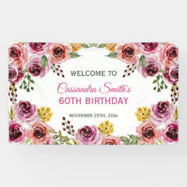 Elegant Paarse Bourgogne Roos groen Verjaardag Spandoek