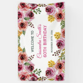 Elegant Paarse Bourgogne Roos groen Verjaardag Spandoek (Verticaal)