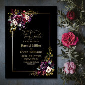 Elegant Paarse Bourgondië zwart bloemenbruiloft Save The Date