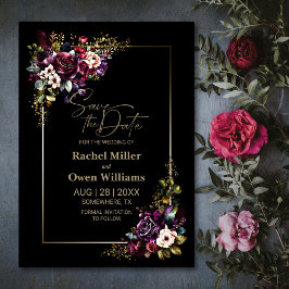 Elegant Paarse Bourgondië zwart bloemenbruiloft Save The Date
