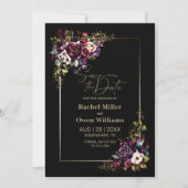 Elegant Paarse Bourgondië zwart bloemenbruiloft Save The Date (Voorkant)