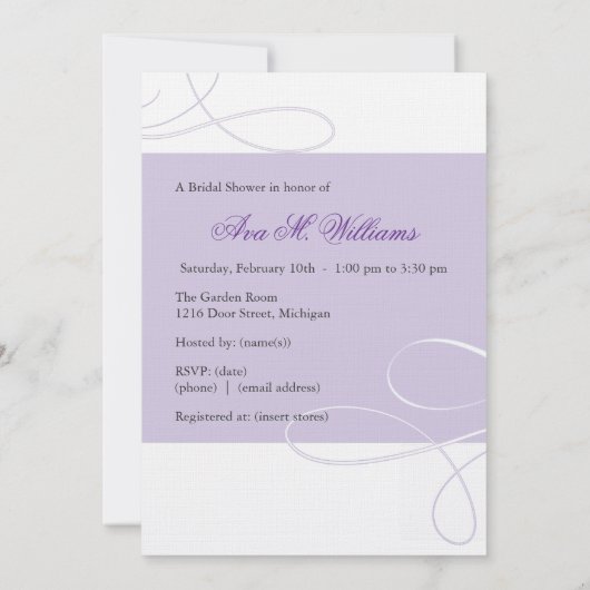 Elegant Paarse Bridal Shower Kaart (Achterkant)