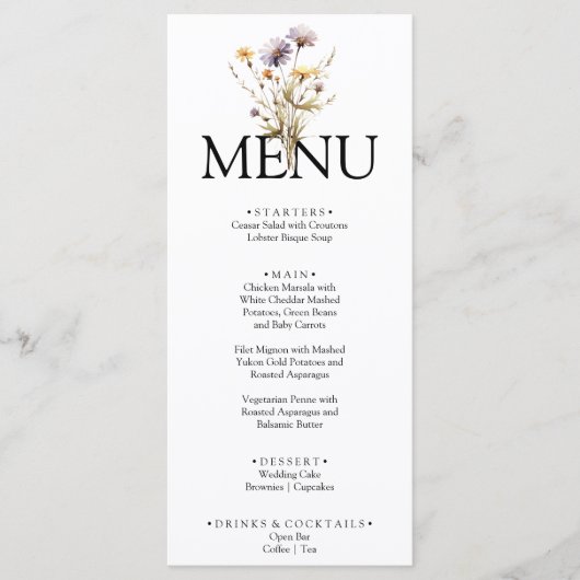Elegant Paarse Bright Floral Garden Dinner Bruilof Menu (Voorkant)
