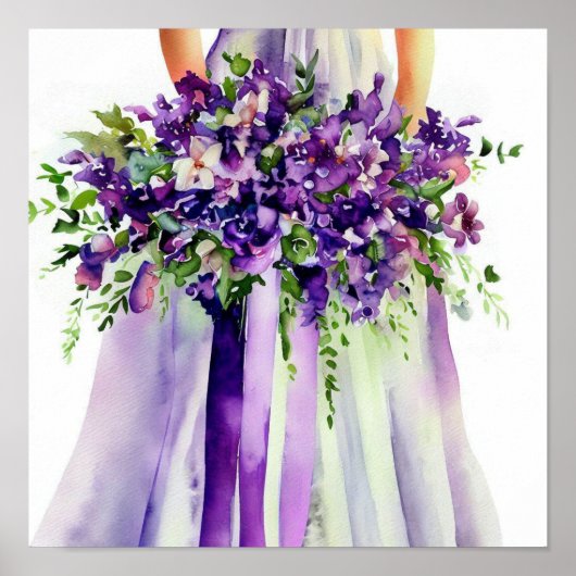 Elegant Paarse, Bruids Cascading Bouquet 1, Poster (Voorkant)