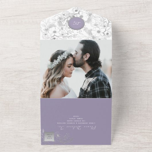  Elegant Paarse Bruiloft All In One Uitnodiging (Buitenkant)
