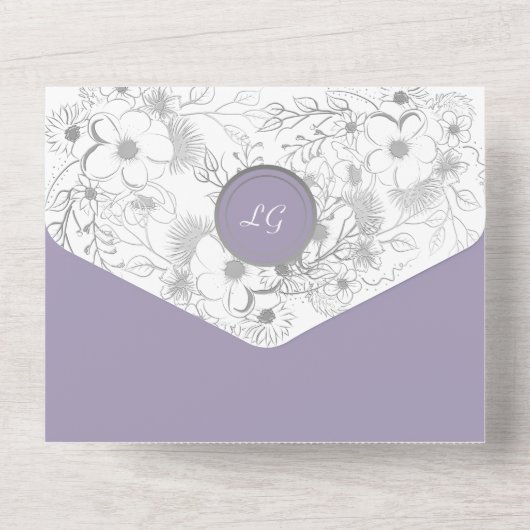 Elegant Paarse Bruiloft All In One Uitnodiging (Achterkant)