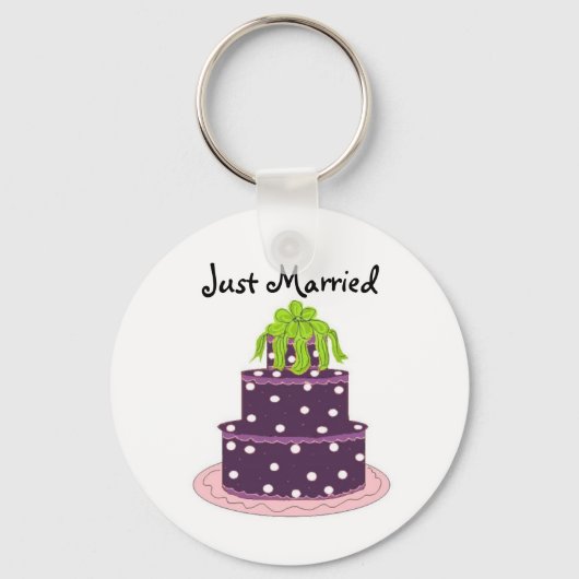 Elegant Paarse bruiloft Cake - gewoon getrouwd Sleutelhanger (Voorkant)