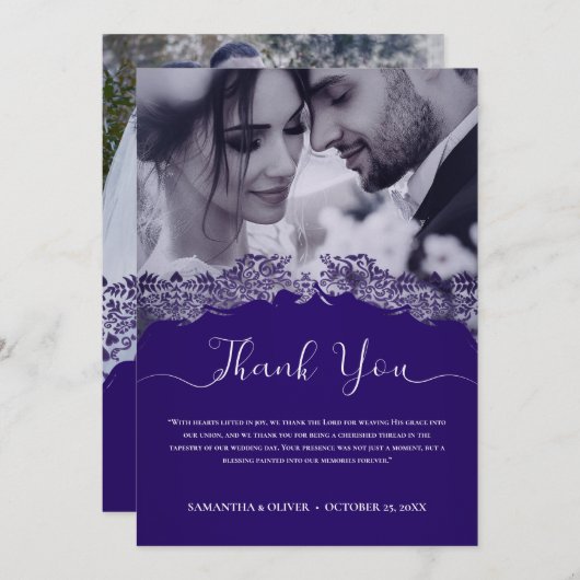 Elegant Paarse bruiloft Hartelijk dank Bedankkaart (Voorkant / Achterkant)