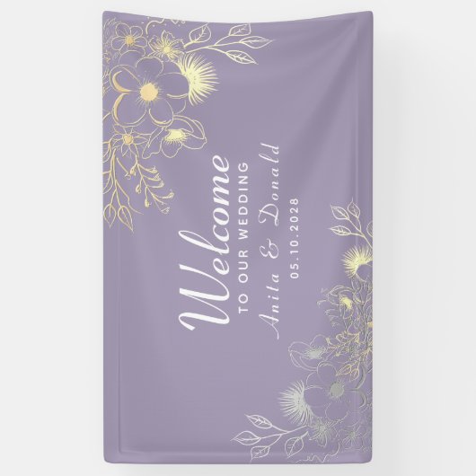 Elegant Paarse bruiloft Spandoek (Verticaal)
