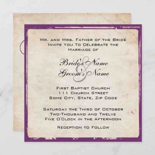 Elegant Paarse bruiloft Uitnodiging (Voorkant / Achterkant)