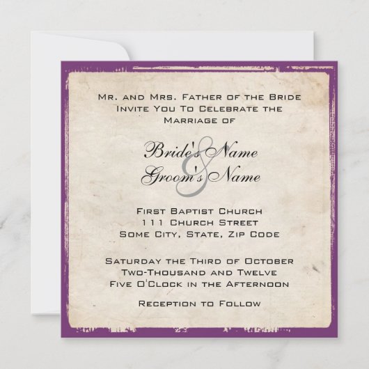 Elegant Paarse bruiloft Uitnodiging (Voorkant)