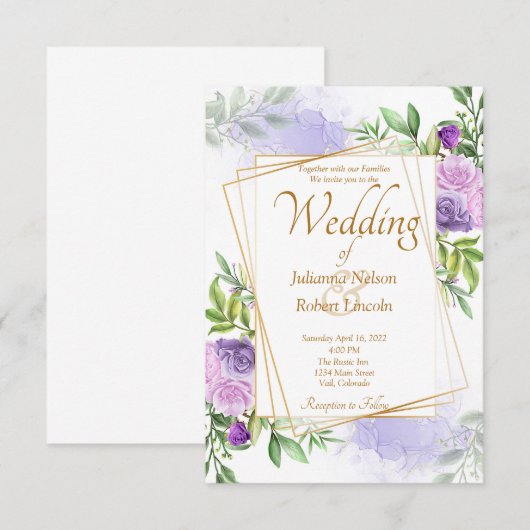 Elegant paarse bruinbruinbruiloft kaart (Voorkant / Achterkant)