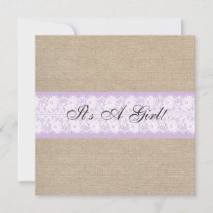 Elegant Paarse Burlap Lace Baby shower Invitation Kaart