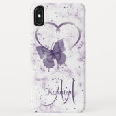 Elegant Paarse Butterfly, Heart & Marble Monogram Case-Mate iPhone Case (Achterkant)