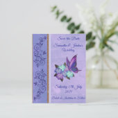 Elegant Paarse Butterfly & Hibiscus Save the Date Kaart (Staand voorkant)
