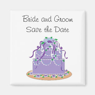 Elegant Paarse Cake Save the Date Magneet