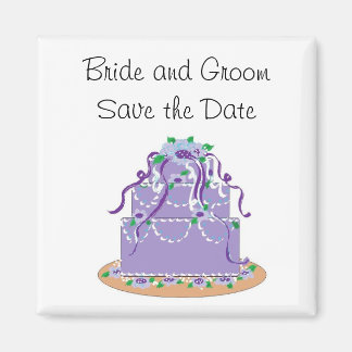 Elegant Paarse Cake Save the Date Magneet