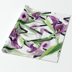 Elegant Paarse Calla Bloemen Inpakpapier